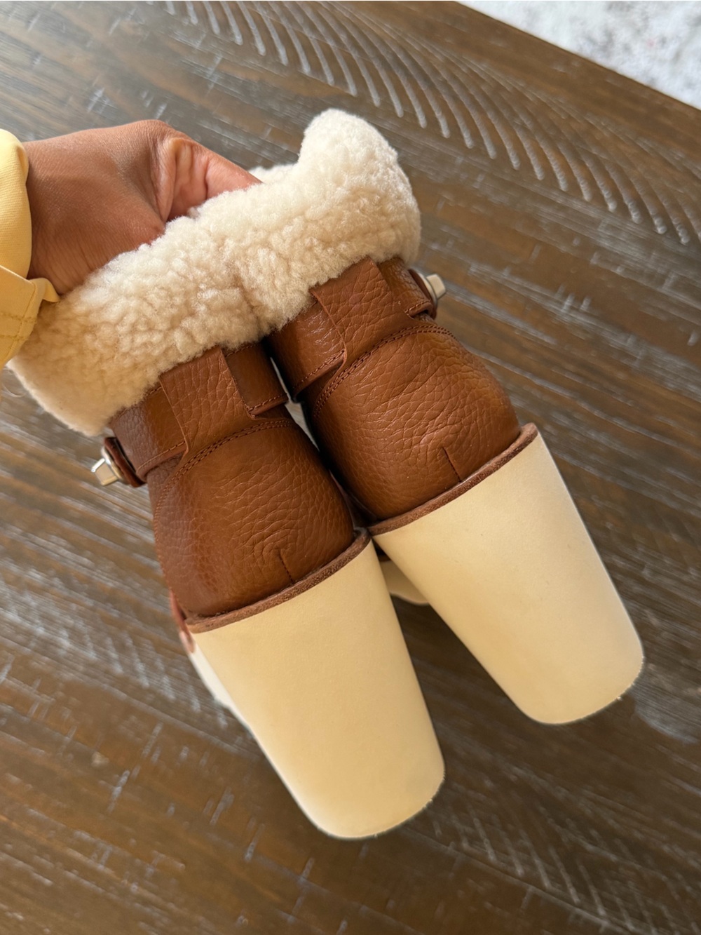 Coach Kenna British Tan Leather Shearling Wedge Booties - Picture 6 of 6